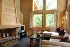 Chalet La Lune - The living room and fireplace